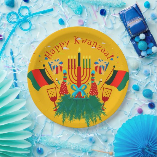 編集文字マッチングクワンザパーティー9" ペーパープレート (パーティー)