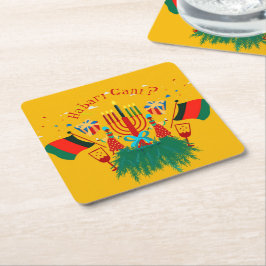 編集文字マッチングクワンザパーティー スクエアペーパーコースター