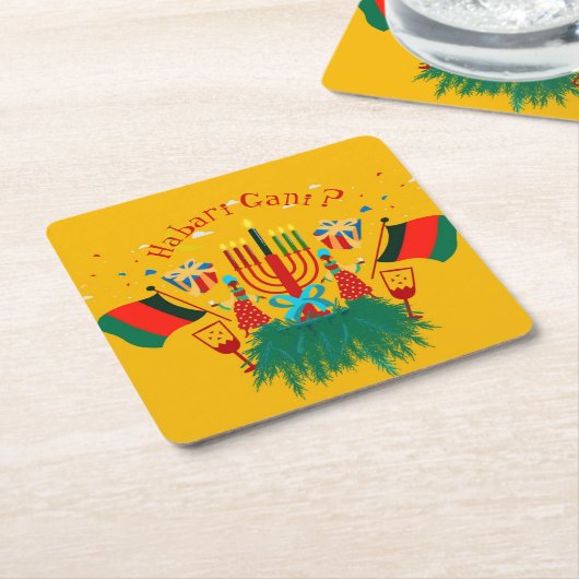 編集文字マッチングクワンザパーティー スクエアペーパーコースター (アングル)