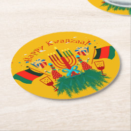 編集文字マッチングクワンザパーティー ラウンドペーパーコースター