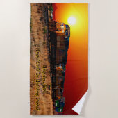 編集文字名を追加サンセットディーゼル機関車列車 ビーチタオル (正面)