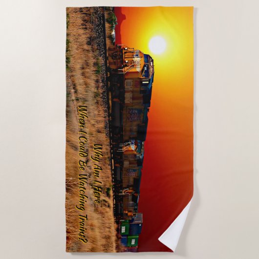 編集文字名を追加サンセットディーゼル機関車列車 ビーチタオル (正面)