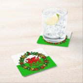 編集文字年ウェールズ国旗赤いドラゴンクリスマス スクエアペーパーコースター (インサイチュ)