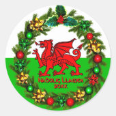 編集文字年ウェールズ国旗赤いドラゴンクリスマス ラウンドシール (正面)