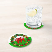 編集文字年ウェールズ国旗赤いドラゴンクリスマス ラウンドペーパーコースター (インサイチュ)