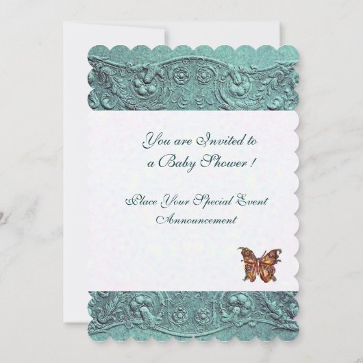 緩む子供、蝶の黄色の青の赤ちゃんシャワー 招待状 (裏面)