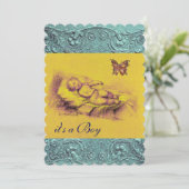 緩む子供、蝶の黄色の青の赤ちゃんシャワー 招待状 (スタンド正面)