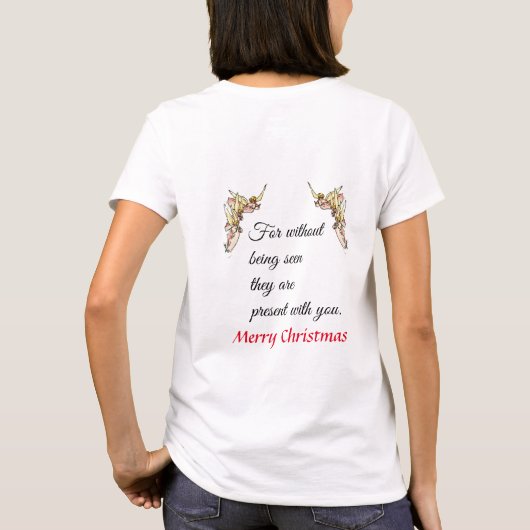 緩やかな水色の天使が雲から現れるTシャツ Tシャツ (裏面)