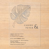 緩シンプルやかなエンボスの熱帯モンステラ葉 アクリル招待状 (正面)