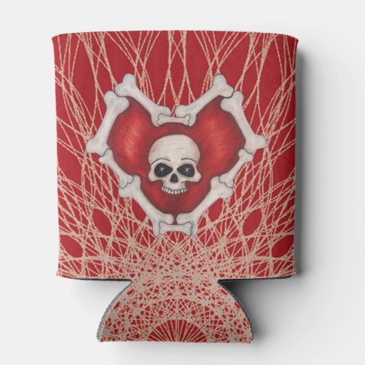 緩和曲線の線分にボーンスカルを持つゴシック赤いハート 缶クーラー (裏面)