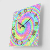 緩和曲線万華鏡のように千変万化するパターン絞り染めのローマ数字 スクエア壁時計 (傾斜)