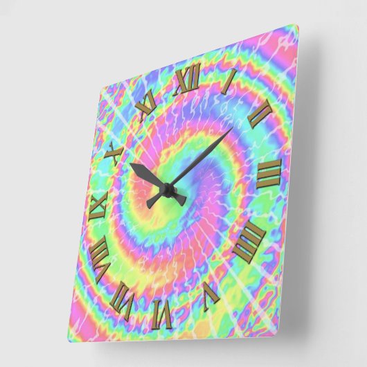 緩和曲線万華鏡のように千変万化するパターン絞り染めのローマ数字 スクエア壁時計 (傾斜)