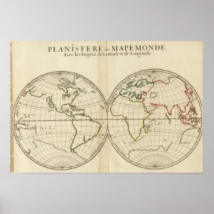 緯度およびLongititudeの世界地図 ポスター