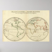 緯度と経度を持つ世界地図 ポスター (正面)