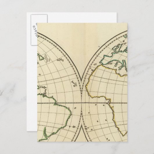 緯度と経度を持つ世界地図 ポストカード (正面/裏面)