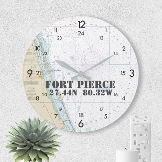 緯度の経度のFort Pierce FLの航海のな24時間 ラージ壁時計