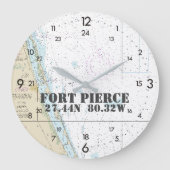 緯度の経度のFort Pierce FLの航海のな24時間 ラージ壁時計 (正面)