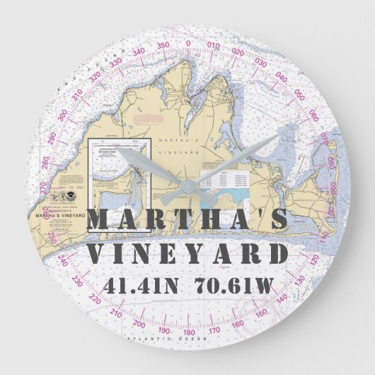 緯度航海の経度マーサのブドウ園 ラージ壁時計 (正面)