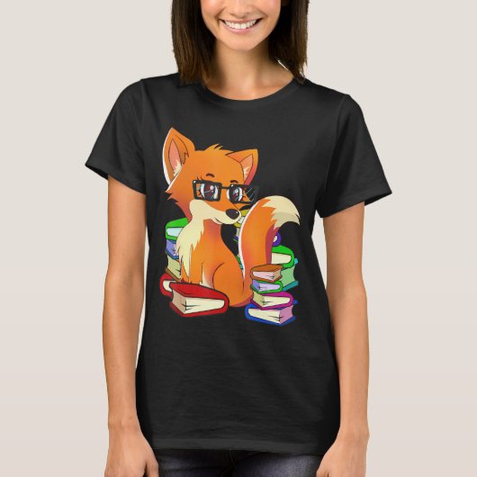 練おもしろいりキツネ動物の本読愛好家 Tシャツ (正面)