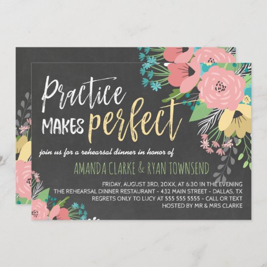 練習が完璧な黒板のリハーサルディナーを作る 招待状 (正面/裏面)
