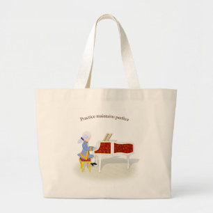 「練習が完璧を保つ」モーツァルトの遊ピアノ ラージトートバッグ