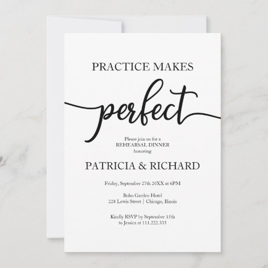 練習で完璧なリハーサルエレガントディナー 招待状 (正面)