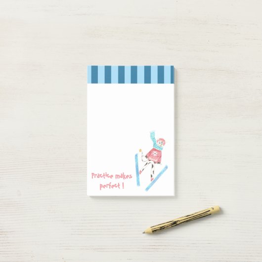 練習は完璧なスキージャンプの漫画の牛を作る ポストイット (デスク上)