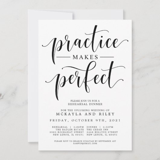 練習は完璧なリハ結婚ーサルディナー 招待状 (正面)