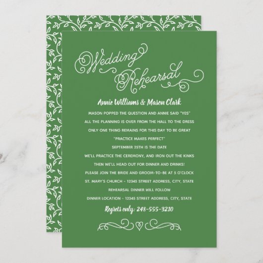 練習は完璧な緑のリハーサルディナーを作る 招待状 (正面/裏面)
