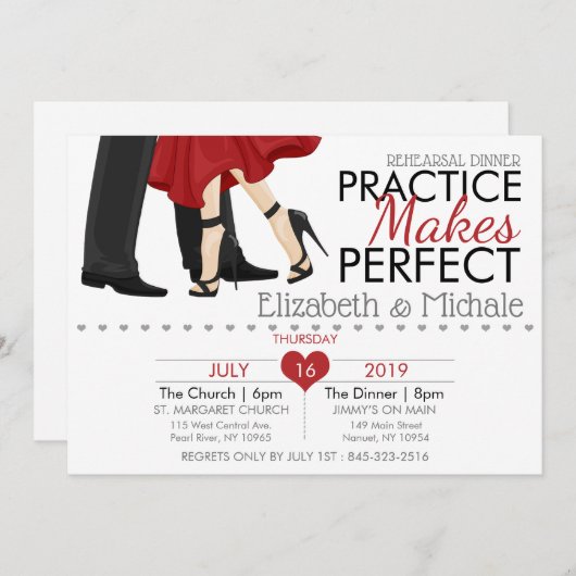 練習をパーソナライズ完璧なリハーサルディナーを作る 招待状 (正面/裏面)