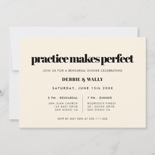 練習エレガントで完璧なリハーサルのディナー 招待状 (正面)