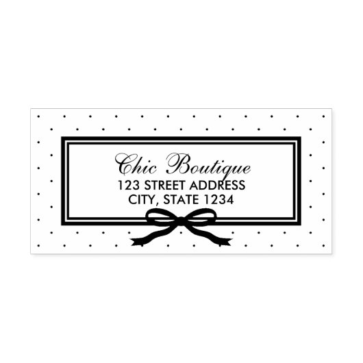 縁どとリボン水玉模様のビジネス・アドレス セルフインキングスタンプ (デザイン)