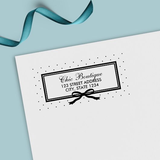 縁どとリボン水玉模様のビジネス・アドレス セルフインキングスタンプ