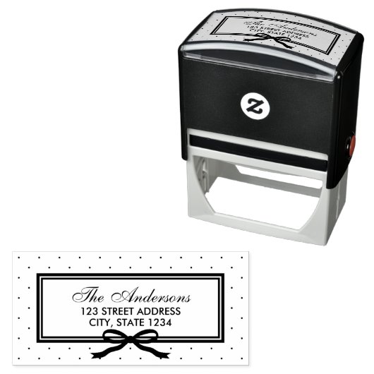 縁どとリボン水玉模様ファミリアドレス セルフインキングスタンプ (インサイチュ)