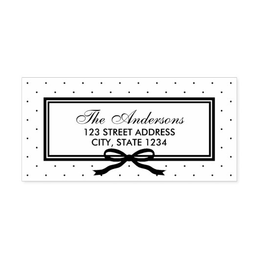 縁どとリボン水玉模様ファミリアドレス セルフインキングスタンプ (デザイン)