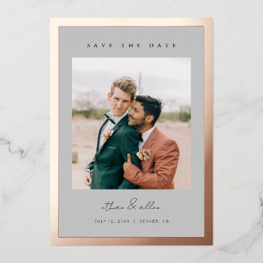 縁どはっきりしたFoil Save the Date ミニマル Photo Cards 箔招待状 (正面)