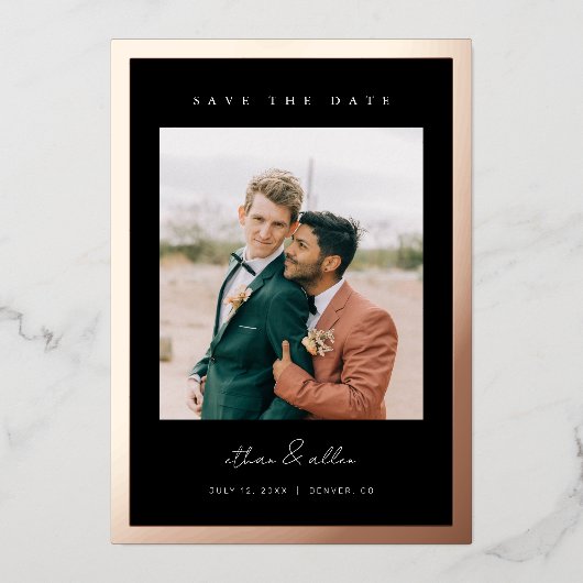 縁どはっきりしたFoil Save the Date ミニマル Photo Cards 箔招待状 (正面)