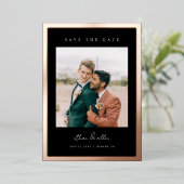 縁どはっきりしたFoil Save the Date ミニマル Photo Cards 箔招待状 (立ち正面)