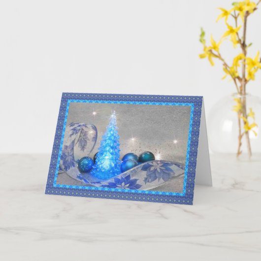 縁どられた青い木 カード (黄色い花)