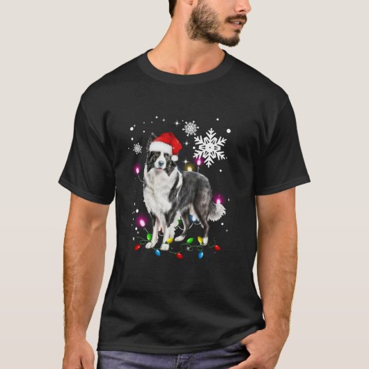 縁どクリスマスの木の光パジャマ縁どc tシャツ (正面)