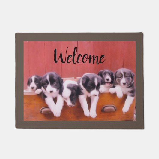 縁どコレイの子犬が引き出しの絵を描歓迎に ドアマット (正面)