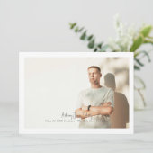 縁どシンプル写真のデザインモダン発表 案内状 (スタンド正面)