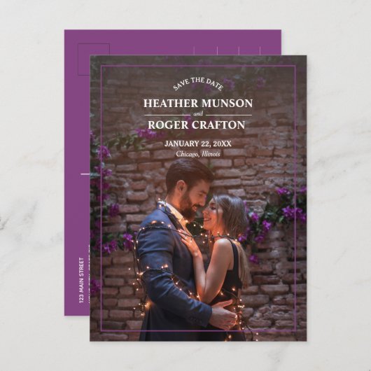 縁どシンプル写真の結婚式 案内ポストカード (正面/裏面)