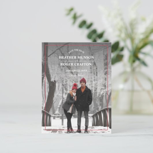 縁どシンプル写真の結婚式 案内ポストカード (スタンド正面)