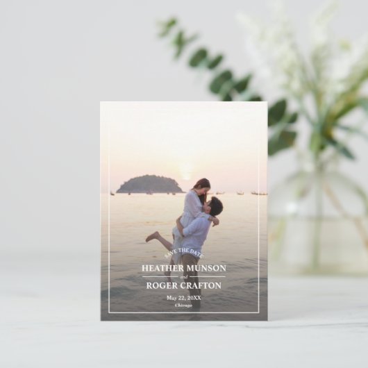 縁どシンプル写真の結婚式 案内ポストカード (スタンド正面)