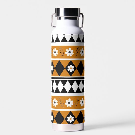 縁どストライプ花ダイヤモンドボホ花柄 ウォーターボトル (正面)