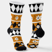 縁どストライプ花ダイヤモンドボホ花柄 ソックス (傾斜あり)