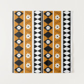 縁どストライプ花ダイヤモンドボホ花柄 タペストリー (正面(横))