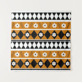 縁どストライプ花ダイヤモンドボホ花柄 タペストリー (正面)