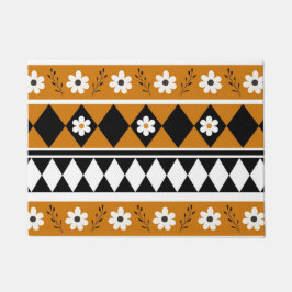 縁どストライプ花ダイヤモンドボホ花柄 ドアマット